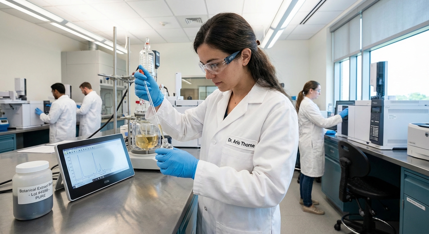 A scientist working in a lab, ensuring the integrity of product ingredients.